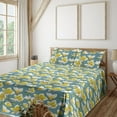 thumbnail image 1 of Ambesonne Plumeria Pattern Fitted & Flat Sheet with Sham 3 Pcs Set, Flowers Simple Art, Twin XL, Mustard Cadet Blue White, 1 of 1