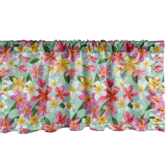 Ambesonne Plumeria Window Valance, Exotic Watercolor Flowers, 54" X 12", Multicolor
