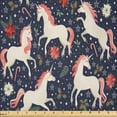 thumbnail image 1 of Ambesonne Poinsettia Fabric by the Yard Microfiber, Unicorn Christmas Stars, 1 Yard, Dark Indigo and Eggshell, 1 of 2