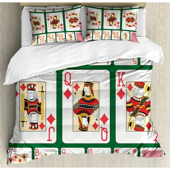 Ambesonne Poker Duvet Cover Sets, Diamond Suit Playing Cards, 2-King, Hunter Green and Multicolor