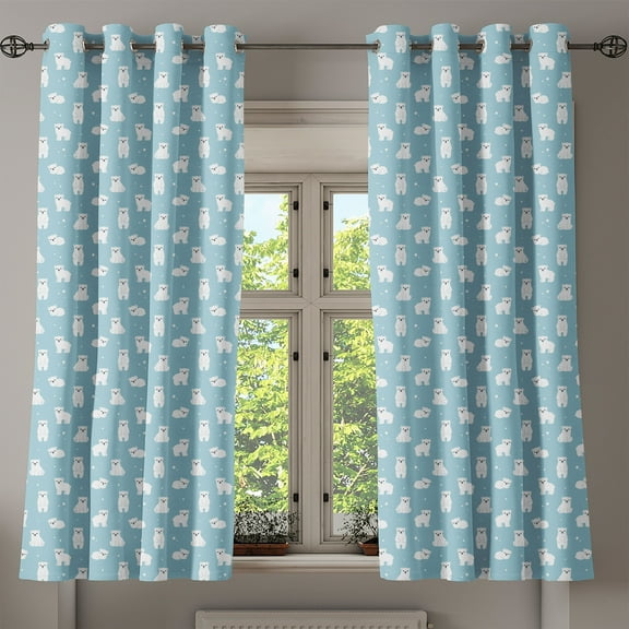 Ambesonne Polar Bear Grommet Curtain, Artic Animal Layout, 50" x 54", Pale Blue White Black