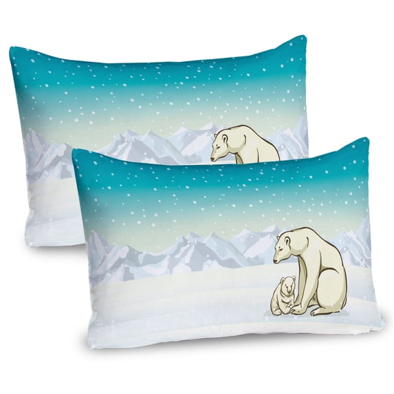 Ambesonne Polar Bear Pillow Sham 2 Pack, Arctic Animal Family, 26"x20", Turquoise White Cream