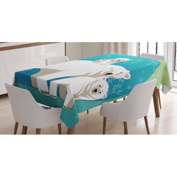 Ambesonne Polar Bear Tablecloth Rectangular Table Cover, Noel Ice Land Family, 60"x84", Multicolor