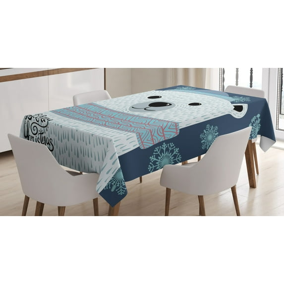 Ambesonne Polar Bear Tablecloth Rectangular Table Cover, Xmas Portrait Noel, 60"x84", Dark Blue Multicolor