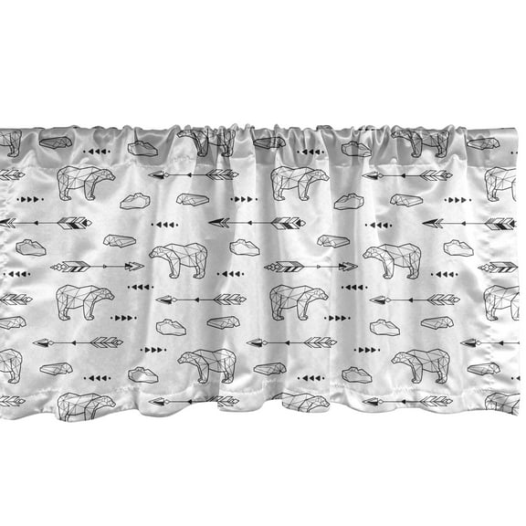 Ambesonne Polar Bear Window Valance, Tribal Design with Antarctic Wildlife Elements Arrows Poly Effect, Curtain Valance for Kitchen Bedroom Decor with Rod Pocket, 54" X 12", Black and White