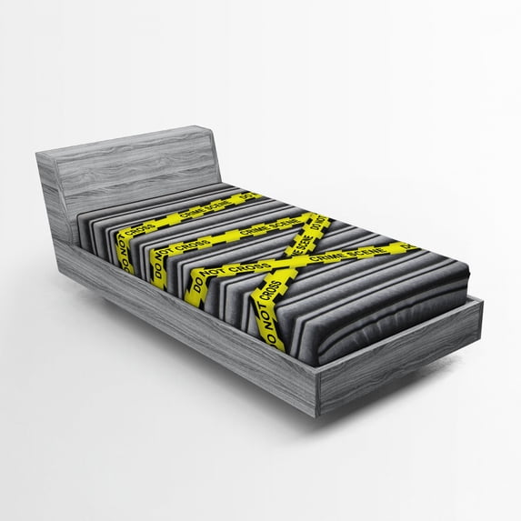 Ambesonne Police Fitted Sheet, Do Not Pass Wraps, Twin XL Size, Yellow Black Grey