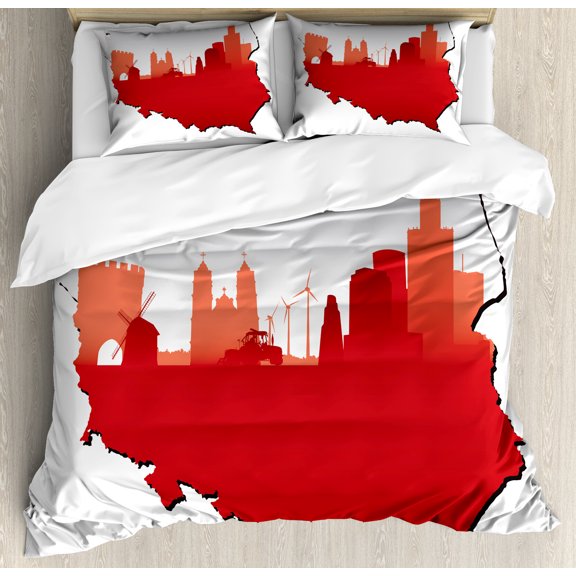 Ambesonne Polish Duvet Cover Set, Map in Flag Colors, 2-Calking, Vermillion Pearl