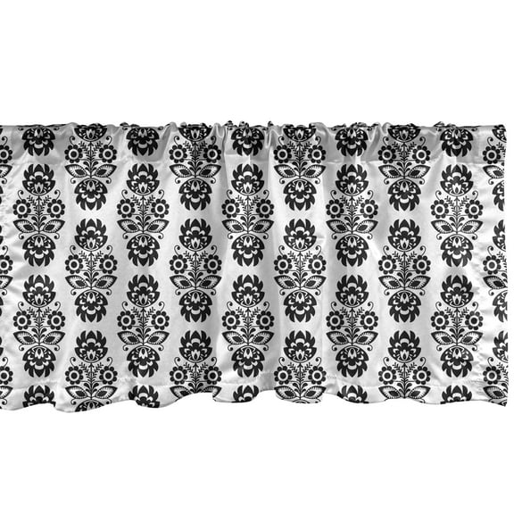 Ambesonne Polish Folk Art Window Valance, European Floral, 54" X 12", Charcoal Grey White