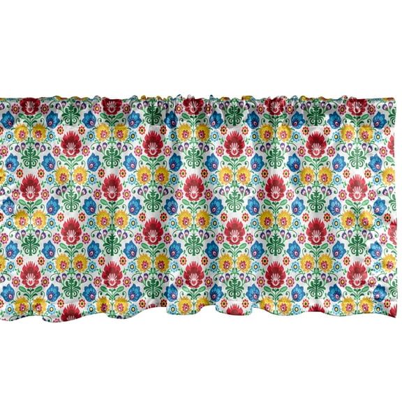 Ambesonne Polish Folk Art Window Valance, Flourish Kaszuby, 42" x 12", Multicolor
