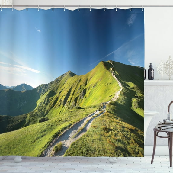 Ambesonne Polish Shower Curtain, Peaks in Tatra Mountains, 69"Wx70"L, Azure Blue Olive Green