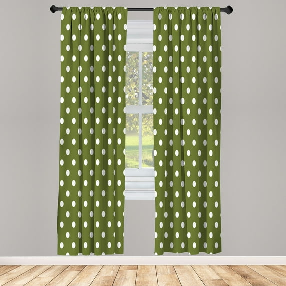 Ambesonne Polka Dot Curtains, Classic Old Round Forms, Pair of 28"x84", Green White