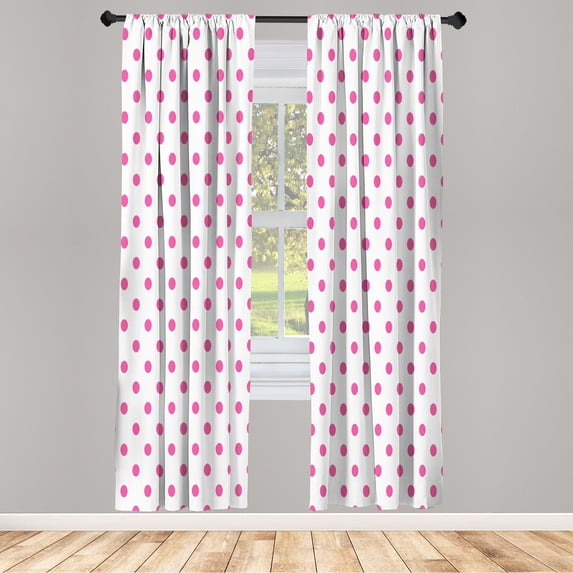 Ambesonne Polka Dot Curtains, Classic Old Round Forms, Pair of 28"x84", Pastel Pink