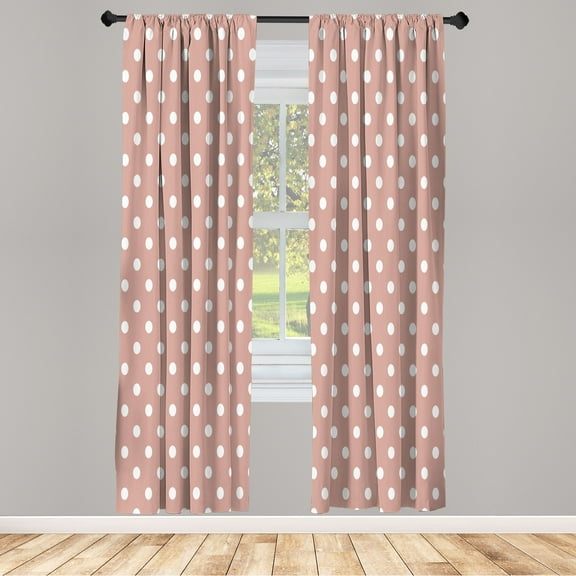 Ambesonne Polka Dot Curtains, Classic Old Round Forms, Pair of 28"x95", Pale Salmon