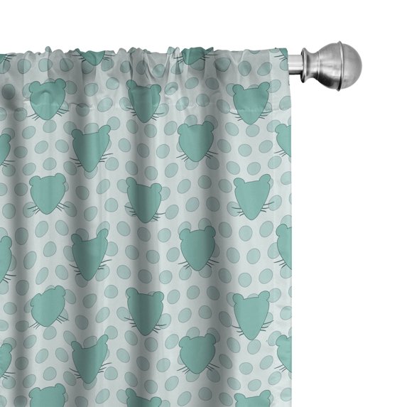 Ambesonne Polka Dot Curtains, Mouse Faces Circles Art, Pair of 28"x95", Pale Teal and Mint Green
