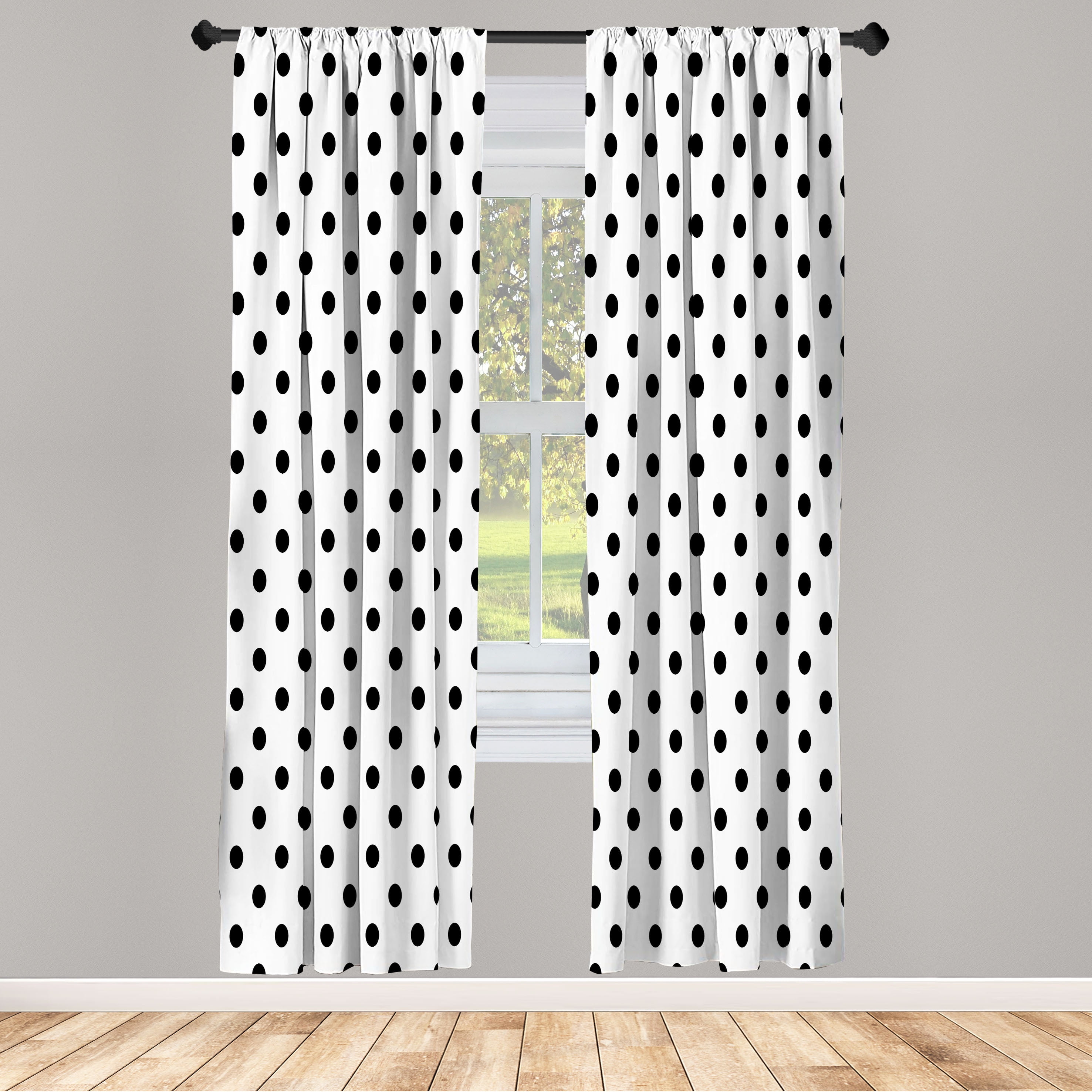 White and Black Polka Dot Light-Filtering Curtain Set