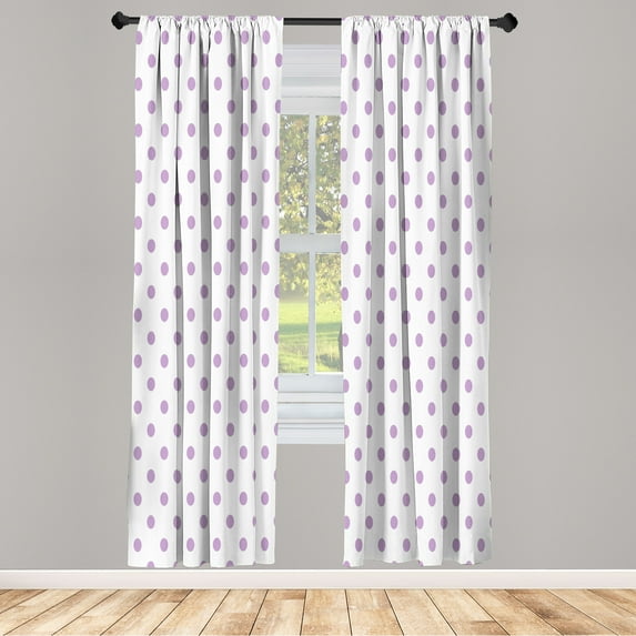 Ambesonne Polka Dot Curtains, Rounds Retro Design Art, Pair of 28"x95", Pale Lavender