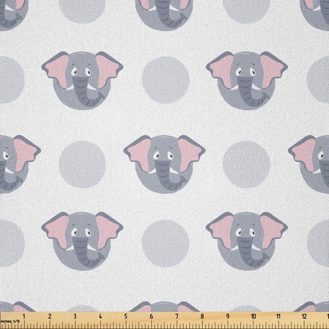 Ambesonne Polka Dot Fabric by the Yard Microfiber, Elephants and Circles, 1 Yard, Rose Pale Purpleblue