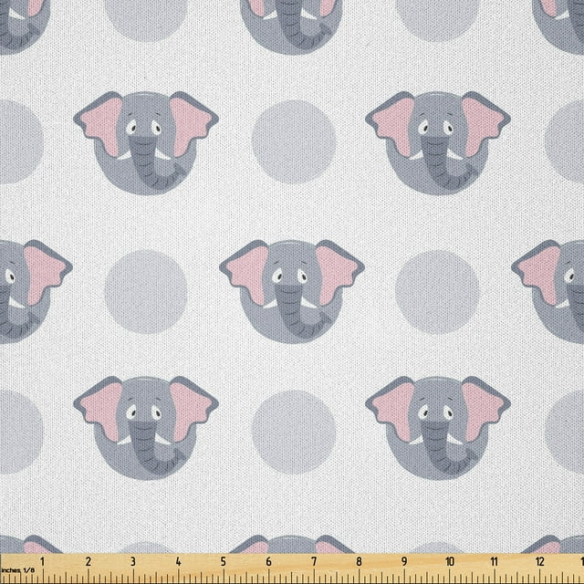 Ambesonne Polka Dot Fabric by the Yard Microfiber, Elephants and Circles, 1 Yard, Rose Pale Purpleblue