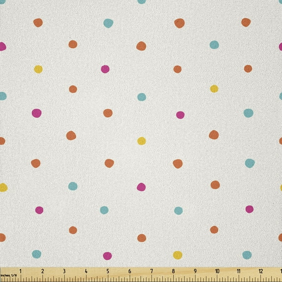 Ambesonne Polka Dot Fabric by the Yard Microfiber, Irregular Circles Art, 5 Yards, Burnt Sienna and Turquoise