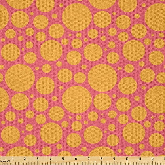 Ambesonne Polka Dot Fabric by the Yard Microfiber, Little Big Circles Art, 5 Yards, Pale Orange and Dark Coral
