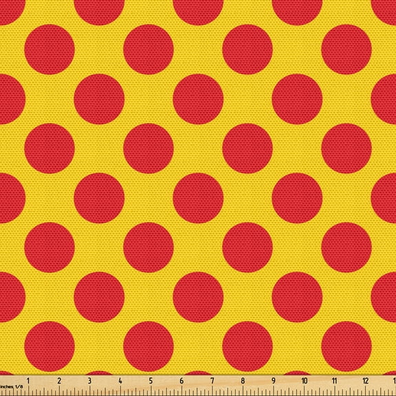 Ambesonne Polka Dot Fabric by the Yard Upholstery, Energetic Round Shapes, 1 Yard, Earth Yellow Vermilion