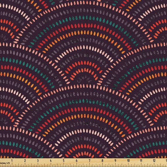 Ambesonne Polka Dot Fabric by the Yard Upholstery, Grungy Rainbow Ornament, 10 Yards, Dark Purple Scarlet and Teal