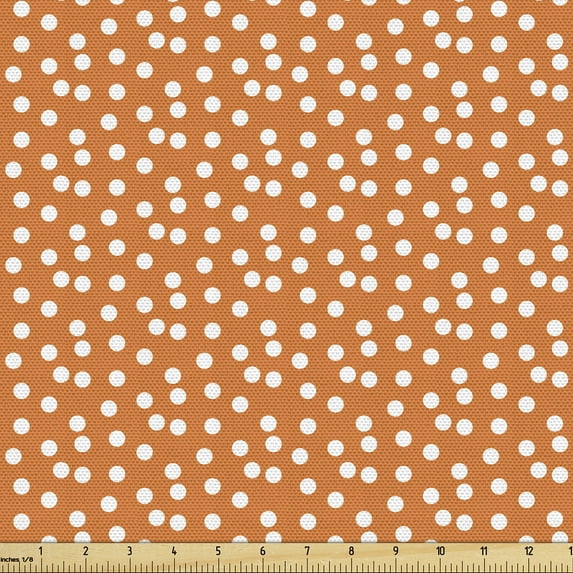 Ambesonne Polka Dot Fabric by the Yard Upholstery, Orange Back With Spots, 3 Yards, Pale Vermilion White