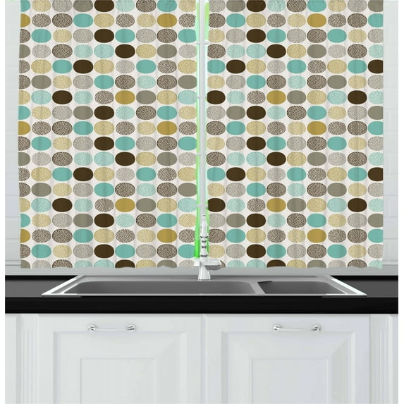 Ambesonne Polka Dot Kitchen Curtains, Abstract Dots Pattern, 55"x39", Multicolor