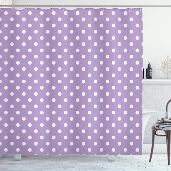 Ambesonne Polka Dot Shower Curtain, Classic Old Round Forms, 69"Wx70"L, Pale Lilac