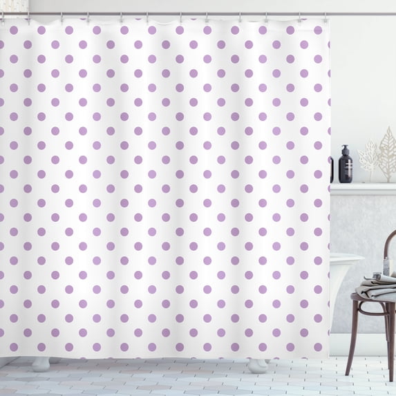 Ambesonne Polka Dot Shower Curtain, Rounds Retro Design Art, 69"Wx70"L, Pale Lavender