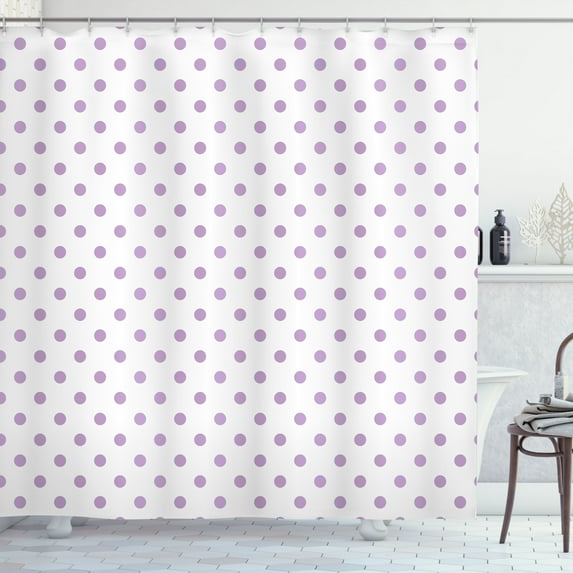 Ambesonne Polka Dot Shower Curtain, Rounds Retro Design Art, 69"Wx84"L, Pale Lavender