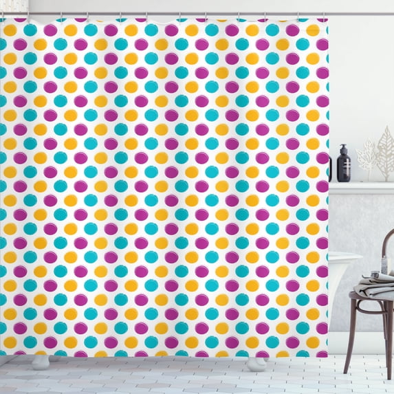 Ambesonne Polka Dot Shower Curtain, Vintage Circular Blobs, 69"Wx84"L, Multicolor