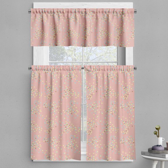 Ambesonne Polka Dot Valance & Curtain, Abstract Scattered Circle, 55"x24", Pale Salmon Yellow