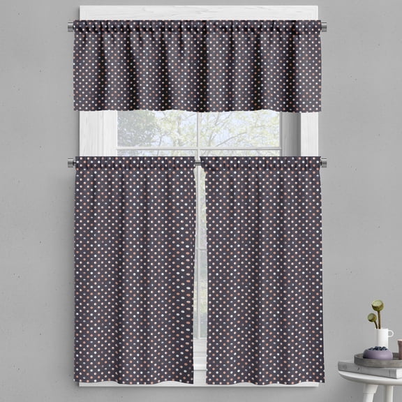 Ambesonne Polka Dot Valance & Curtain, Little Divided Circles, 55"x24", Dark Blue Grey and Almond