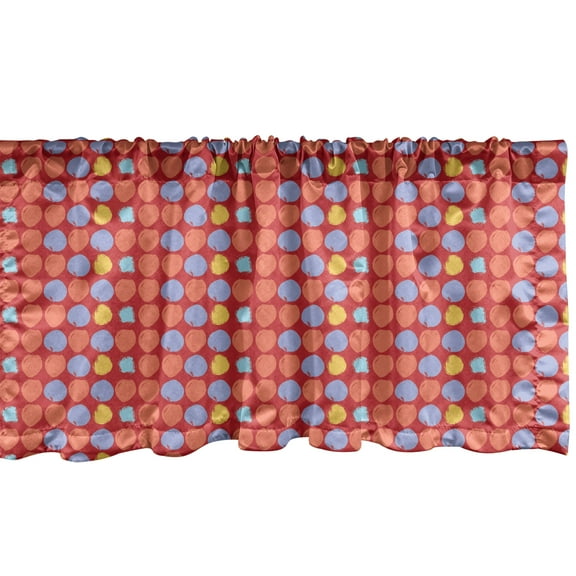 Ambesonne Polka Dot Window Valance, Colorful Circles Done by Doodle Style Grungy Brush Strokes, Curtain Valance for Kitchen Bedroom Decor with Rod Pocket, 54" X 12", Vermilion and Multicolor