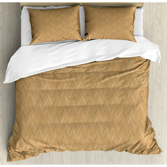 Ambesonne Polka Dots Duvet Cover Set, Circles in Chevron Style, 2-Calking, Camel Dimgray