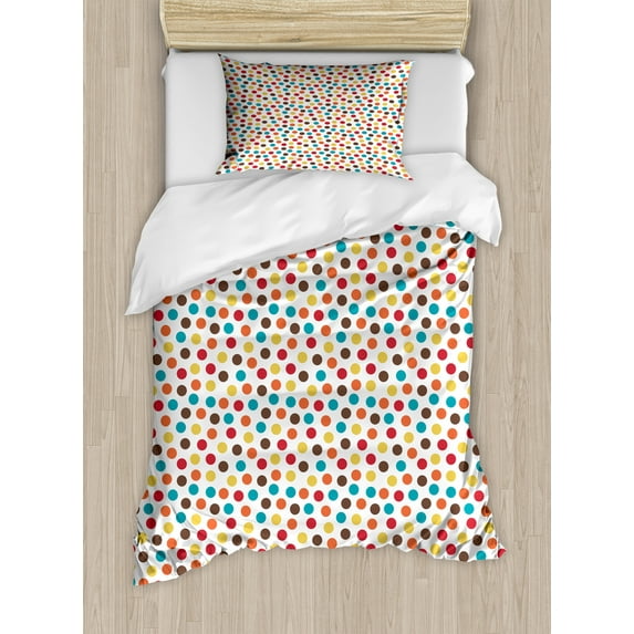 Ambesonne Polka Dots Duvet Cover Sets, Modern Colorful, 2-Twin, White Multicolor