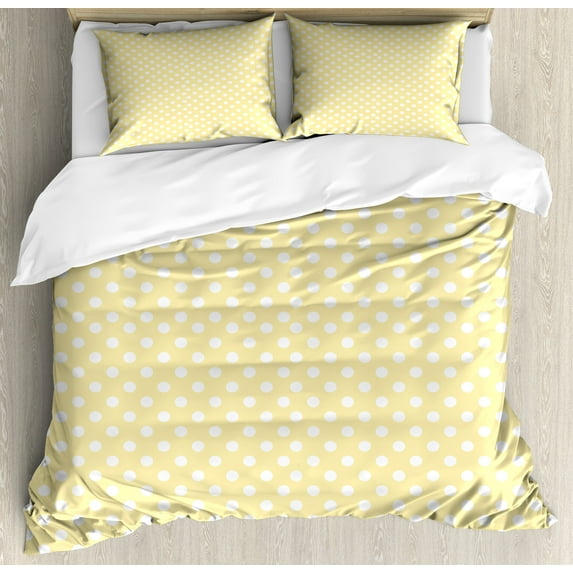 Ambesonne Polka Dots Duvet Cover Sets, Nostalgic Pastel, 2-King, Yellow White