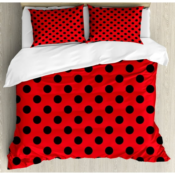 Ambesonne Polka Dots Duvet Cover Sets, Pop Art Oval Shapes Form, 2-King, Scarlet