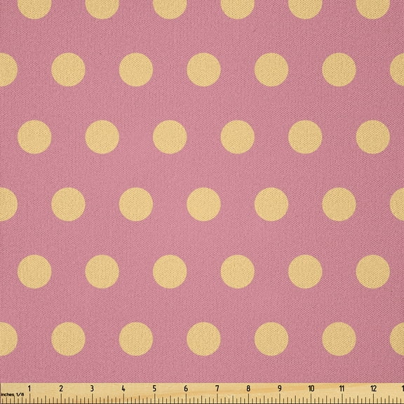 Ambesonne Polka Dots Fabric by the Yard Microfiber, Retro Modern Rounds, 5 Yards, Salmon and Pink
