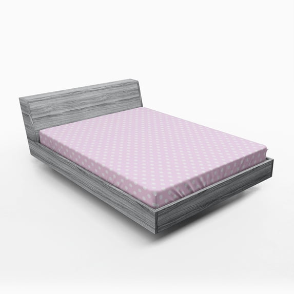Ambesonne Polka Dots Fitted Sheet, Vintage Nursey, Queen Size, White and Pink