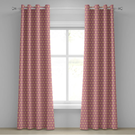 Ambesonne Polka Dots Grommet Curtain, Retro Modern Rounds, 50" x 96", Salmon and Pink