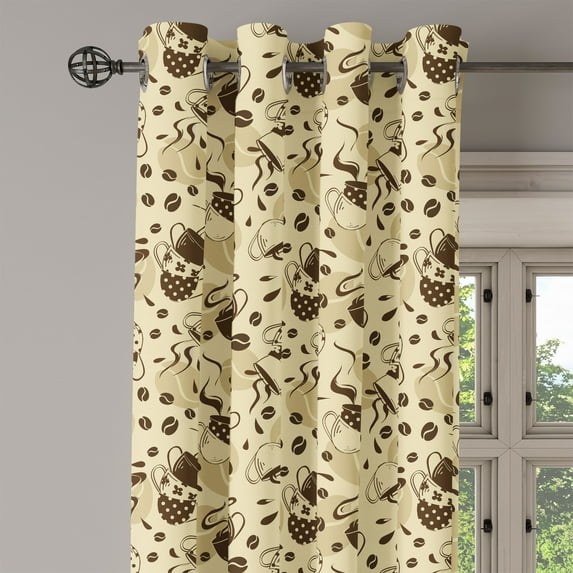 Ambesonne Polka Dots Grommet Curtain Single Panel, Brown Coffee Cups, 50"x60", Cream and Brown