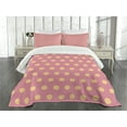 thumbnail image 1 of Ambesonne Polka Dots Quilted Bedspread Set 3 Pcs, Retro Modern Rounds, King Size, Salmon and Pink, 1 of 5
