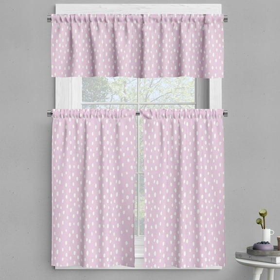 Ambesonne Polka Dots Valance & Curtain, Abstract Circles Stains, 55"x30", Soft Pink and White