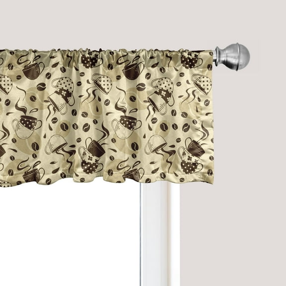 Ambesonne Polka Dots Window Valance, Brown Coffee Cups, 54" X 18", Cream and Brown