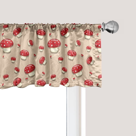 Ambesonne Polka Dots Window Valance, Cartoon Mushrooms, 42" x 12", Ivory Red Tan