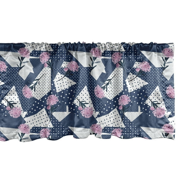 Ambesonne Polka Dots Window Valance, Chrysanthemum Bouquets Vintage Fractal Points Shabby Modern, Curtain Valance for Kitchen Bedroom Decor with Rod Pocket, 54" X 12", Baby Pink Night Blue