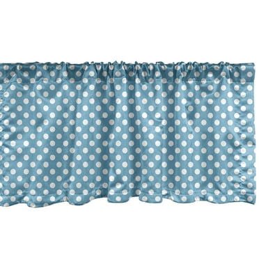 Ambesonne Polka Dots Window Valance, Simple Picnic Theme Dots, 54" X 18", Deep Sky Blue and White