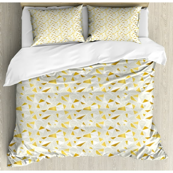 Ambesonne Polygonal Duvet Cover Sets, Abstract Geometrical Art, 2-King, Earth Yellow Eggshell